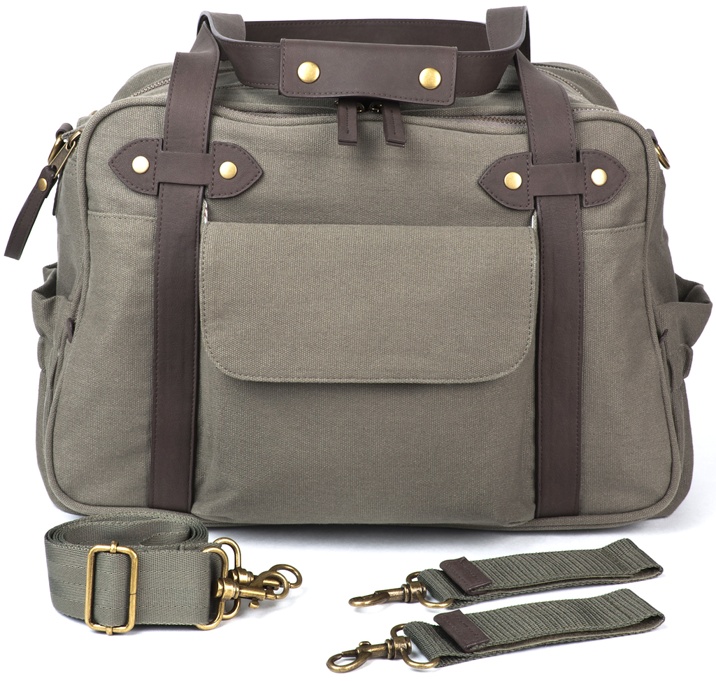 Khaki Charlie Diaper Bag w/ Brown Handles